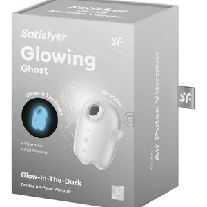 Вакуумний кліторальний стимулятор з вібрацією Satisfyer Glowing Ghost White, світиться в темряві