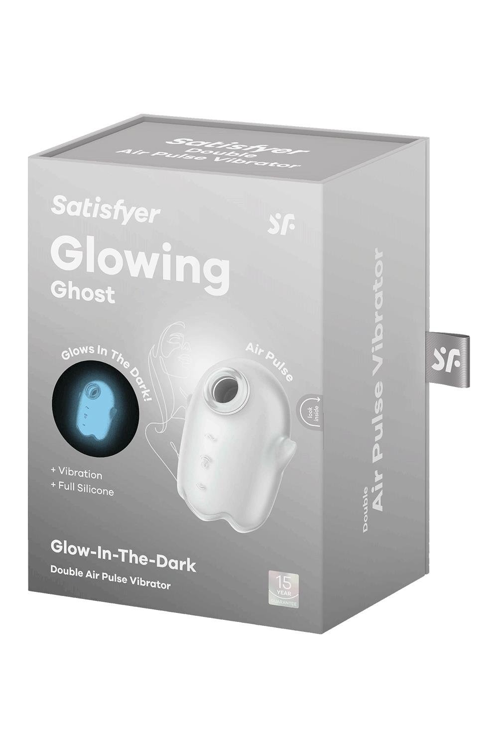Вакуумний кліторальний стимулятор з вібрацією Satisfyer Glowing Ghost White, світиться в темряві