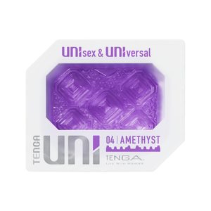 Унісекс-стимулятор Tenga UNI Amethyst, фіолетовий, візерунок у вигляді рельєфних квадратів, лубрикант у комплекті