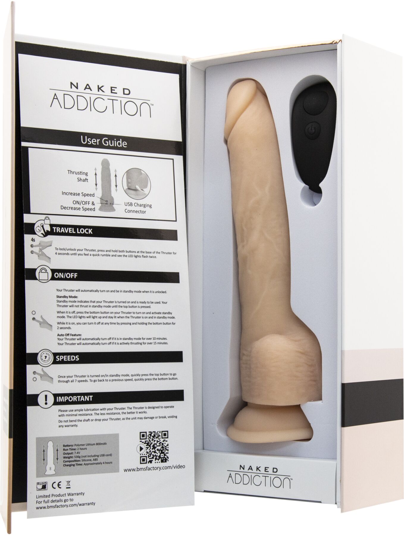 Фалоімітатор з пульсацією Naked ADDICTION Dominic 9″ Vanilla, пульт ДК, діаметр 4,2 см