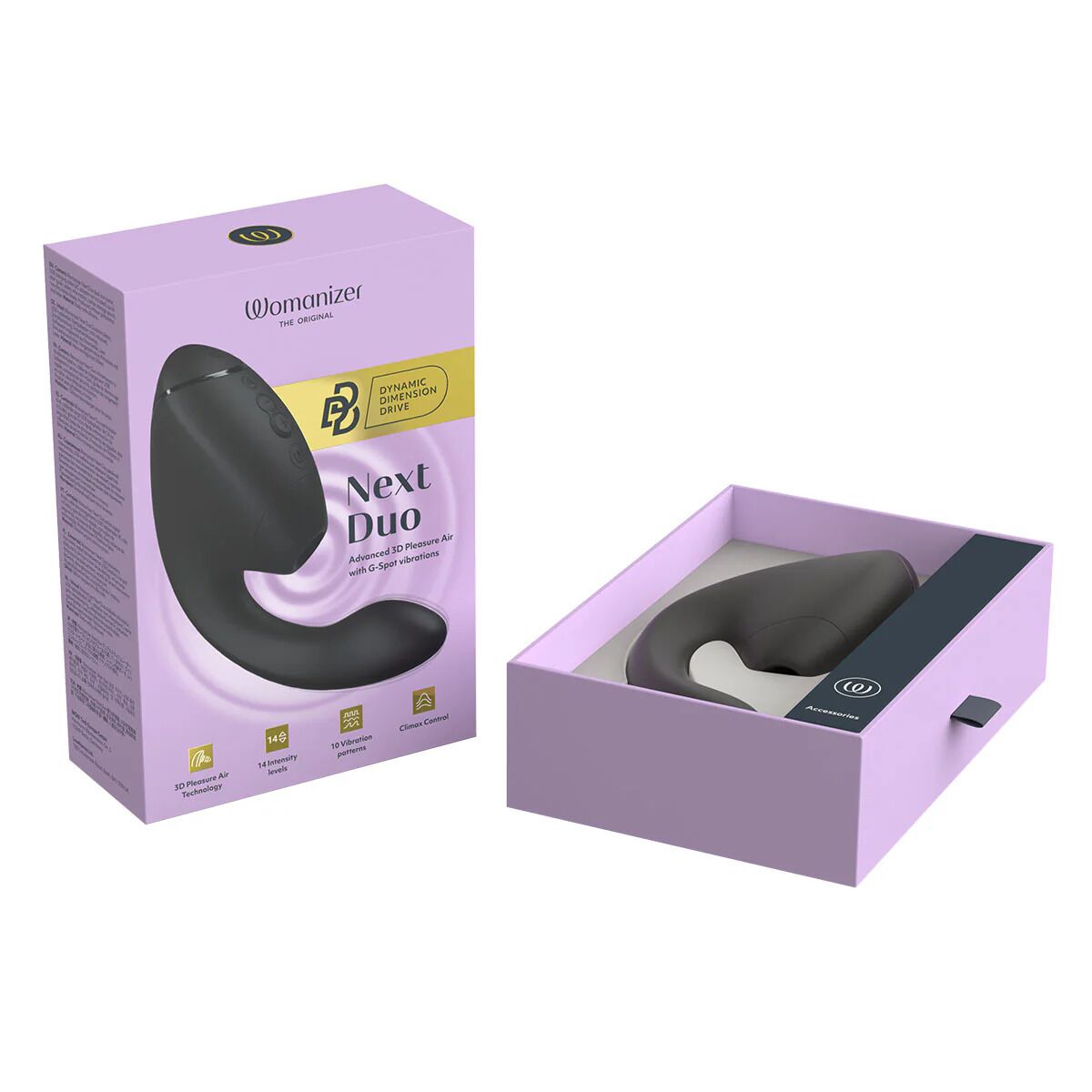 Подвійний вакуумний кліторальний стимулятор з вібрацією Womanizer Next Duo - Black