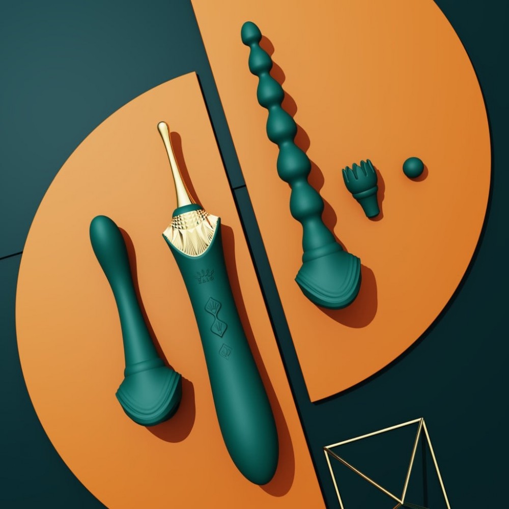 Мультифункціональний вібратор Zalo — Bess 2 Turquoise Green, 4 насадки, підігрів