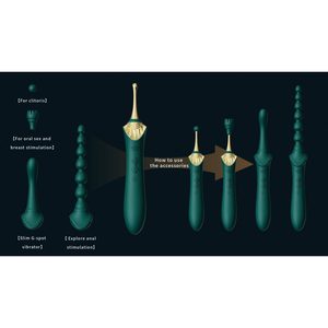 Мультифункціональний вібратор Zalo — Bess 2 Turquoise Green, 4 насадки, підігрів