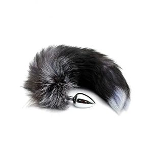 Металева анальна пробка Лисячий хвіст Alive Black And White Fox Tail L, діаметр 3,9 см