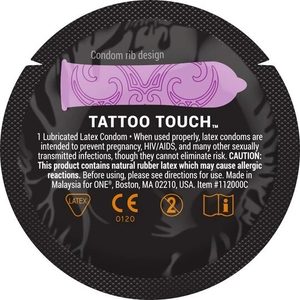 Набір презервативів ONE Tattoo Touch, 100 шт, з рельєфом у вигляді тату, 3 різновиди, паковання-тубус