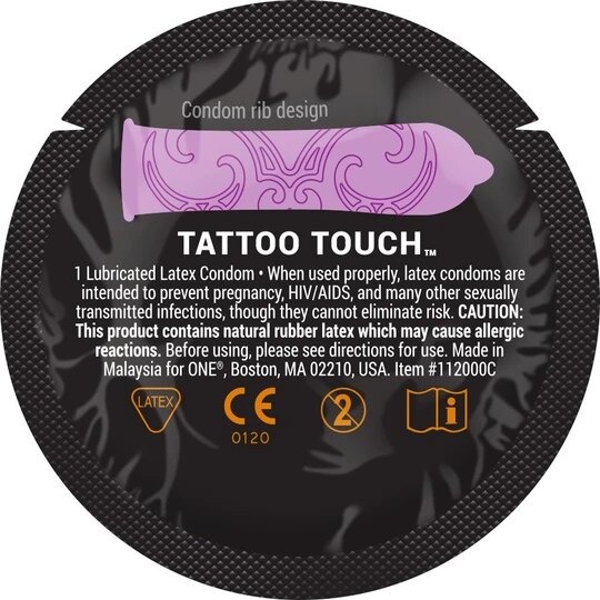 Набір презервативів ONE Tattoo Touch, 100 шт, з рельєфом у вигляді тату, 3 різновиди, паковання-тубус