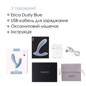 Смарт-вібратор в трусики Svakom Erica Dusty Blue, дуже гнучкий, 2 мотори