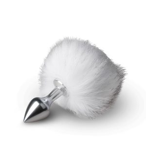 Металева анальна пробка з помпоном білий Bunny Tail Plug Easy Toys