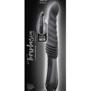 Пульсатор Blush Temptasia – Lazarus Thrusting Dildo – Black, ребристий стовбур, 3 швидкості