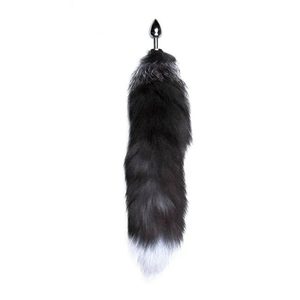 Металева анальна пробка Лисячий хвіст Alive Black And White Fox Tail L, діаметр 3,9 см