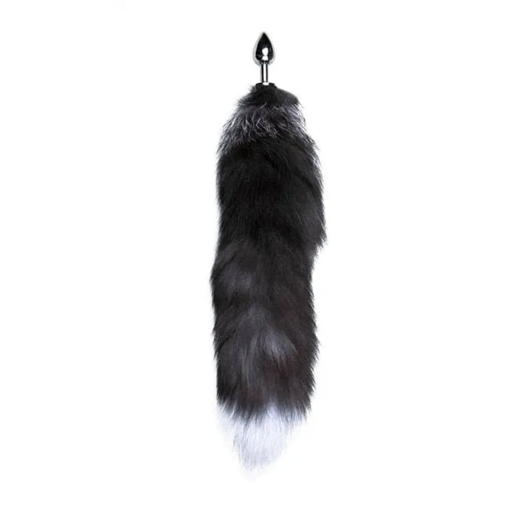 Металева анальна пробка Лисячий хвіст Alive Black And White Fox Tail L, діаметр 3,9 см