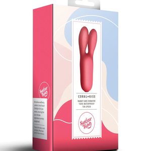 Кліторальний вібратор SugarBoo Coral Kiss з вушками, два мотори, робота від батарейок (у комплекті)