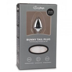 Металева анальна пробка з помпоном білий Bunny Tail Plug Easy Toys