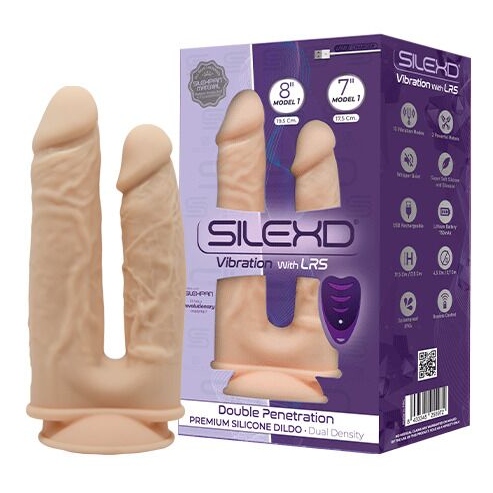 Подвійний фалоімітатор з вібрацією SilexD Double Gusto Vibro Flesh (Model 1 size 8" & 7") + LRS, діаметр 4,5 см та 3,7 см