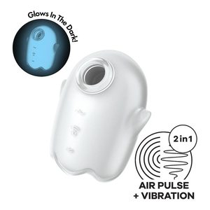 Вакуумний кліторальний стимулятор з вібрацією Satisfyer Glowing Ghost White, світиться в темряві
