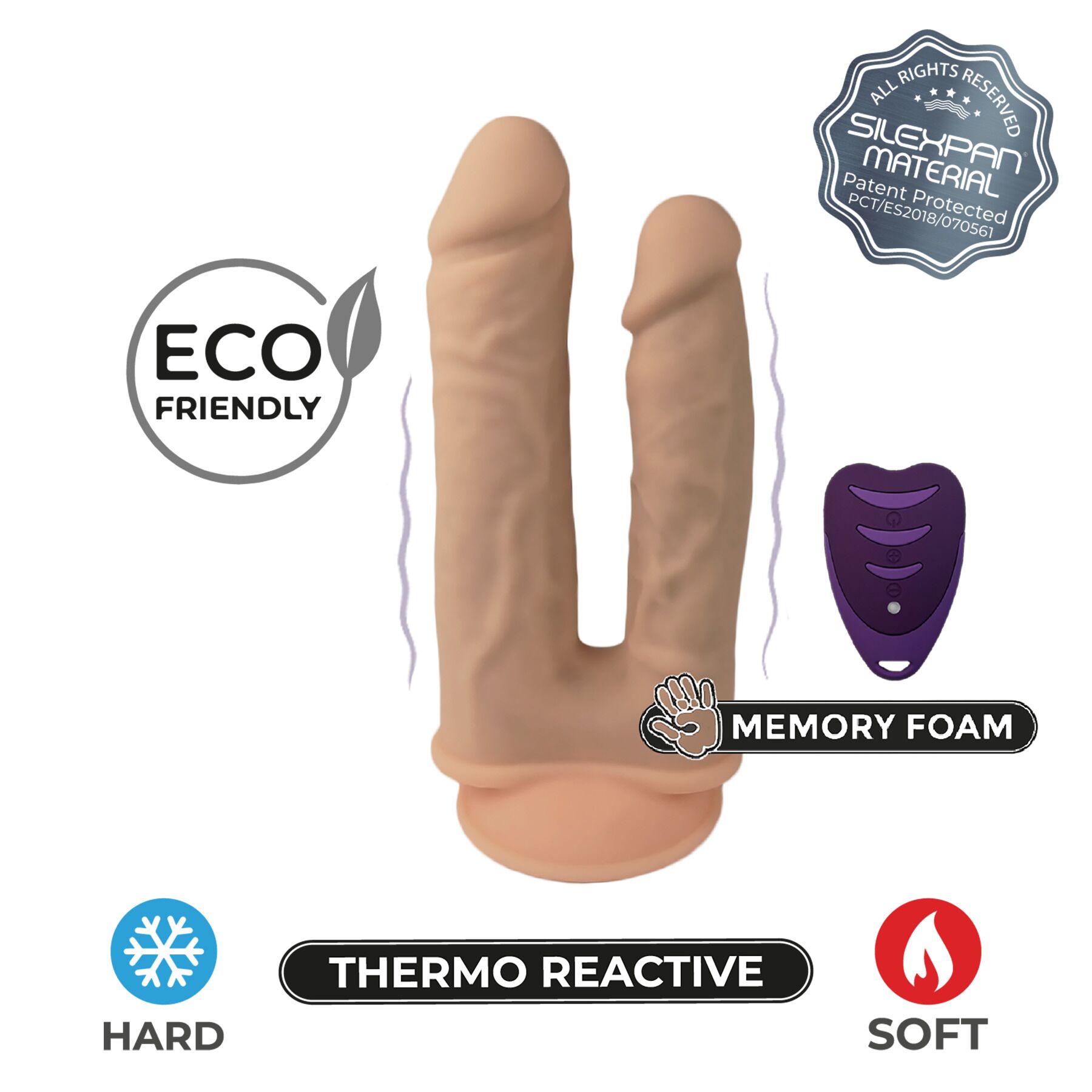 Подвійний фалоімітатор з вібрацією SilexD Double Gusto Vibro Flesh (Model 1 size 8" & 7") + LRS, діаметр 4,5 см та 3,7 см