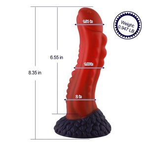 Фалоімітатор для секс-машин Hismith 8.35″ Curved Silicone Dildo Red Monster Series, система KlicLok