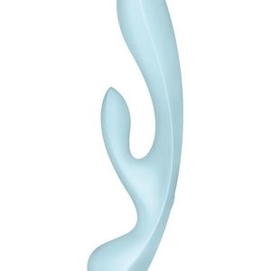 Двосторонній вібратор-кролик Satisfyer Triple Oh Light Blue, 3 мотори, руків’я-масажер