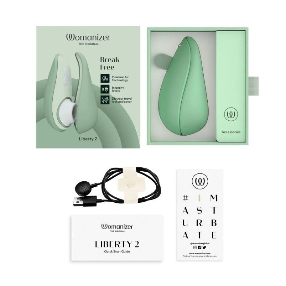 Вакуумний кліторальний стимулятор Womanizer Liberty 2 Sage, 8 режимів, магнітна кришечка