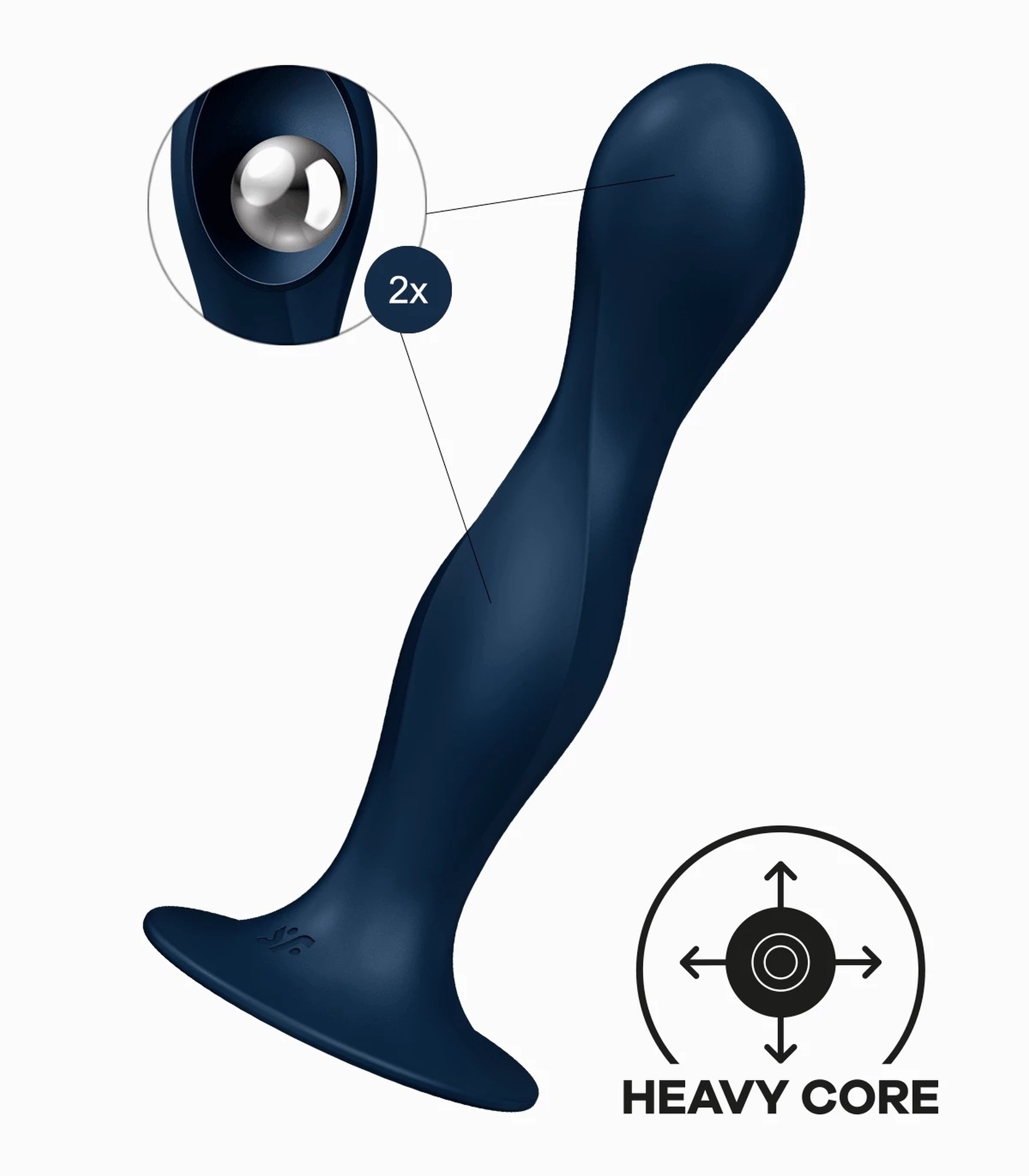 Дилдо Satisfyer Double Ball-R Dark Blue, унісекс, рухомі кульки всередині, на присосці