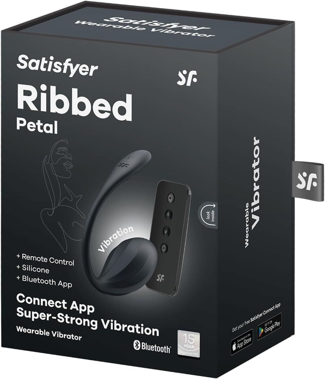 Смарт-віброяйце Satisfyer Ribbed Petal Connect App Black, керування зі смартфона, пульт ДК