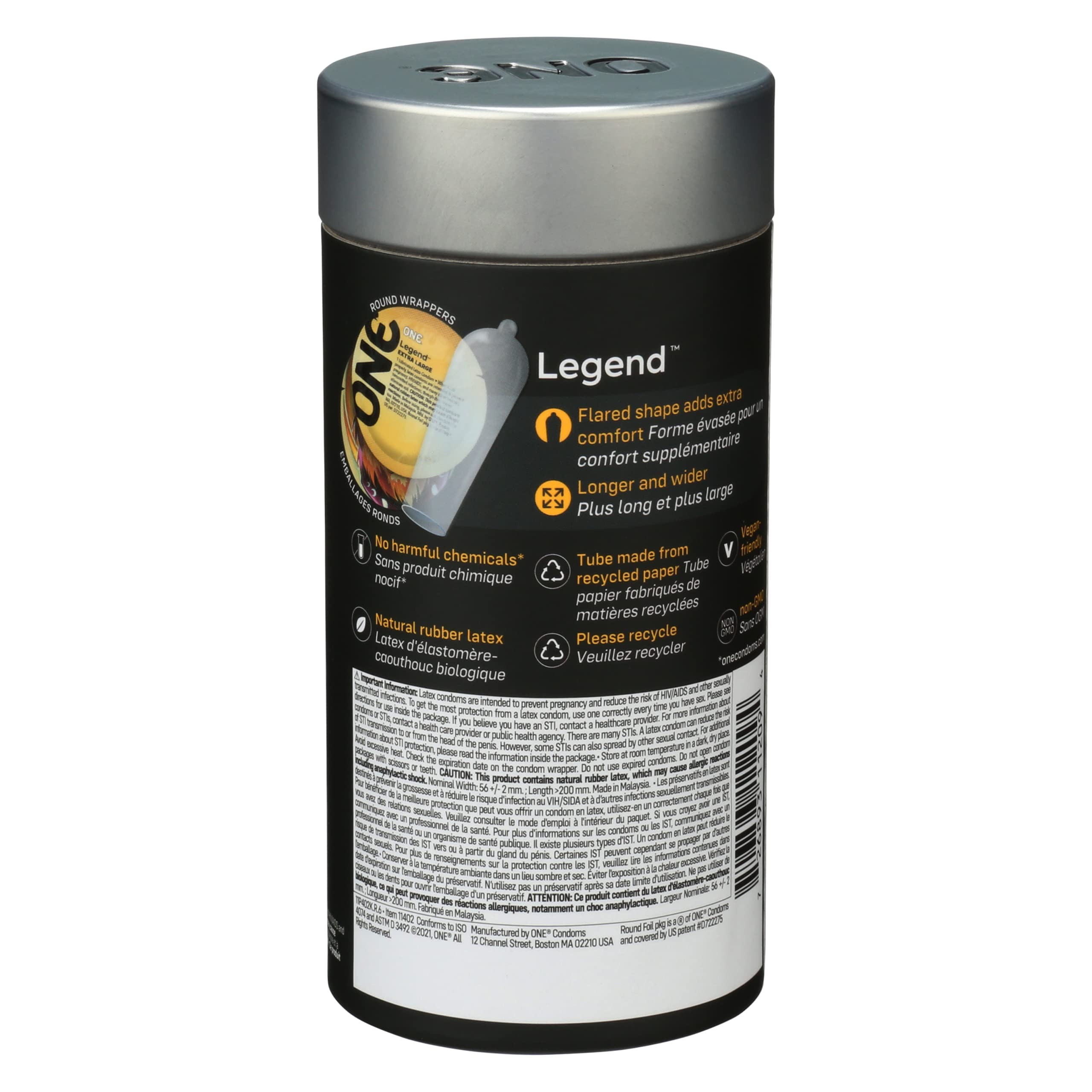 Презервативи ONE Legend XL, 12 шт, збільшений розмір, розширення на кінці, подарункове паковання-тубус