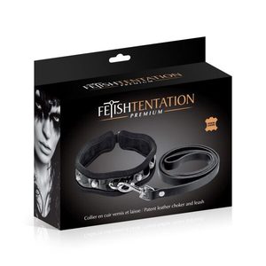 Повідець із нашийником Fetish Tentation Premium Patent Leather Choker & Leash
