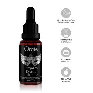 Збуджувальні краплі для клітора Orgie Orgasm Drops Intense, 30 мл, тепло-холод, смак яблука