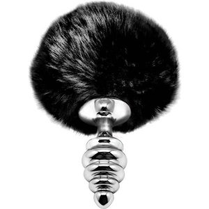 Металева анальна пробка Кролячий хвостик Alive Fluffy Twist Plug L Black, діаметр 3,8 см