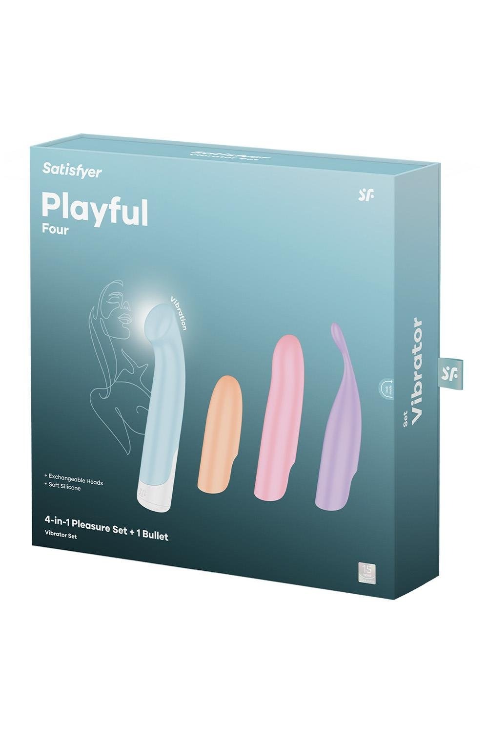 Набір 4-в-1 Satisfyer Playful Four, вібратор та 4 насадки, 12 режимів