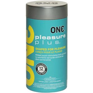Презервативи ONE Pleasure Plus, 12 шт, з ребристою ділянкою на кінці, подарункове паковання-тубус
