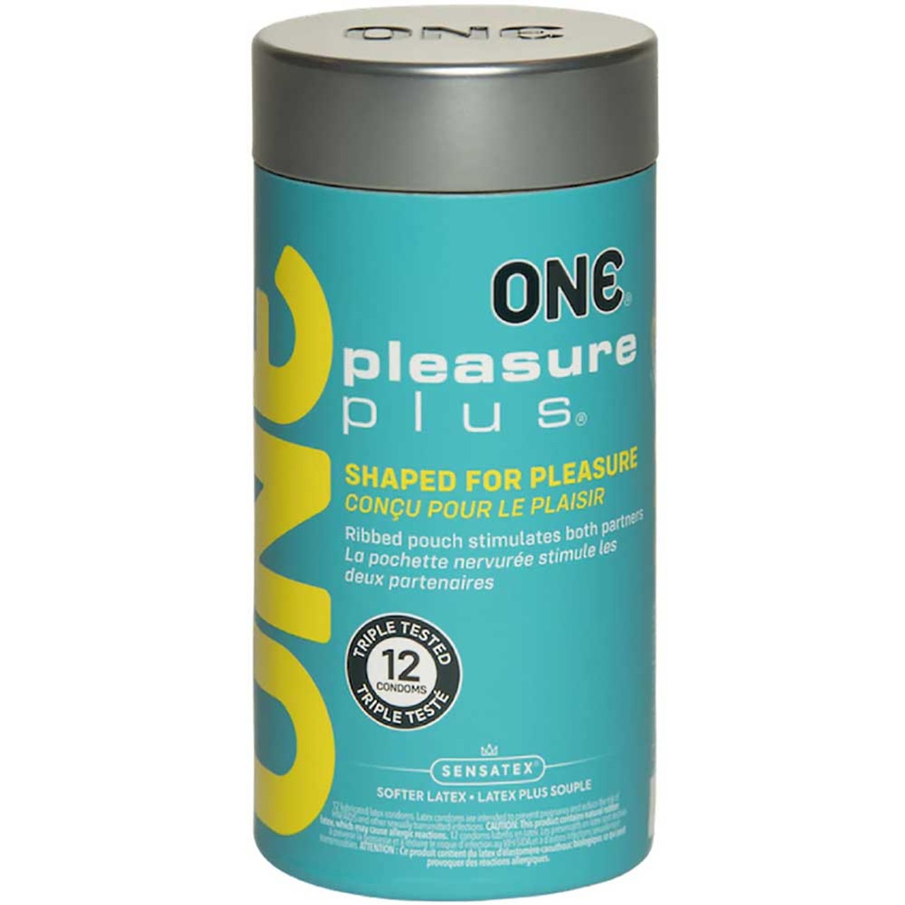 Презервативи ONE Pleasure Plus, 12 шт, з ребристою ділянкою на кінці, подарункове паковання-тубус
