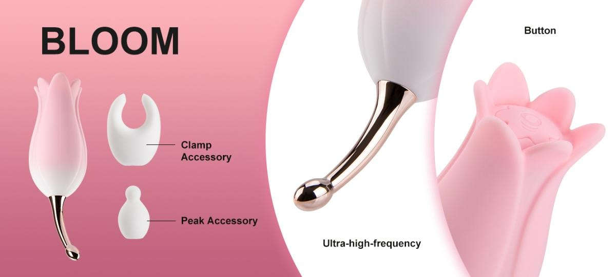 Ультразвуковий вібратор для клітора Otouch Bloom Ultrasonic Clitoris, 2 дод. насадки