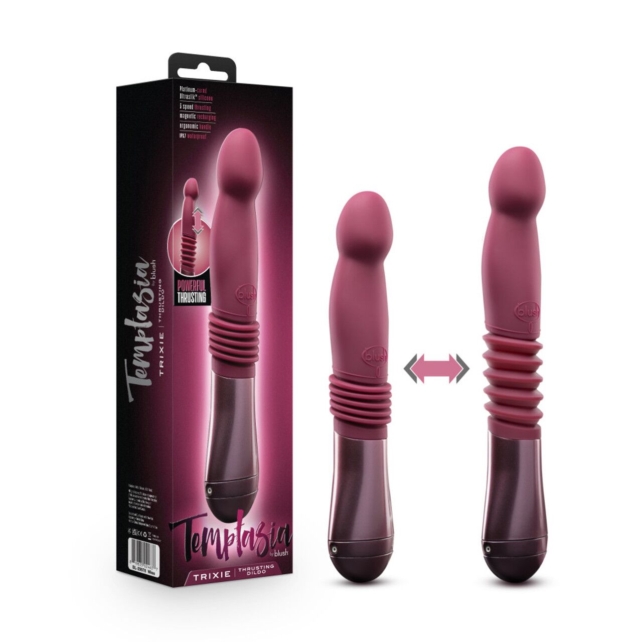 Пульсатор для точки G Blush Temptasia – Trixie Thrusting Dildo – Wine Red, 3 швидкості
