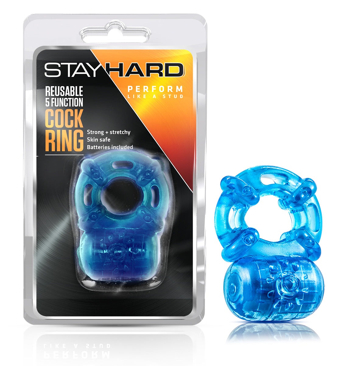 Кільце ерекційне з вібрацією Blush Stay Hard синє, 3.8 см