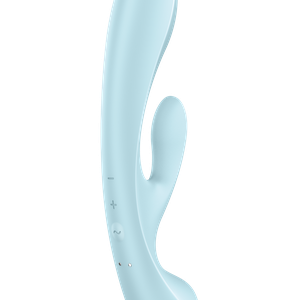 Двосторонній вібратор-кролик Satisfyer Triple Oh Light Blue, 3 мотори, руків’я-масажер