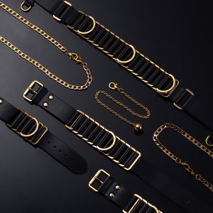 Чокер-нашийник UPKO Indulge In The Restraints із золотою фурнітурою, шкіра, чорний