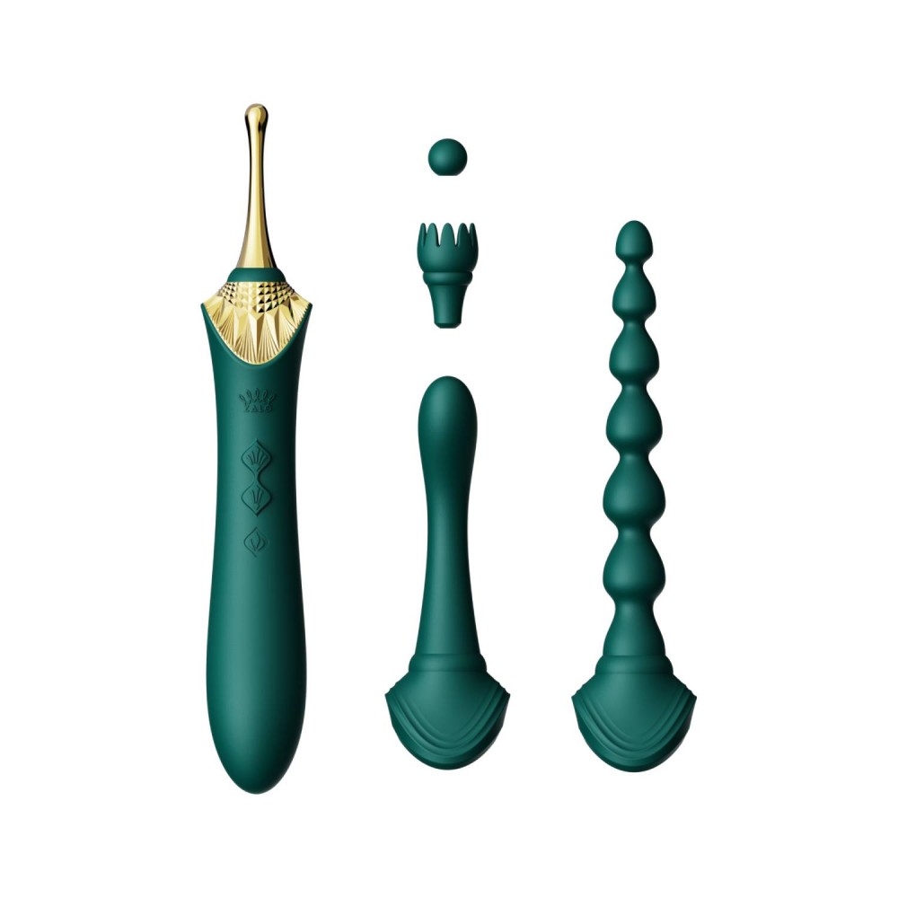 Мультифункціональний вібратор Zalo — Bess 2 Turquoise Green, 4 насадки, підігрів