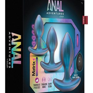 Набір анальних пробок з вібрацією Blush Anal Adventures на пульті керування, блакитні