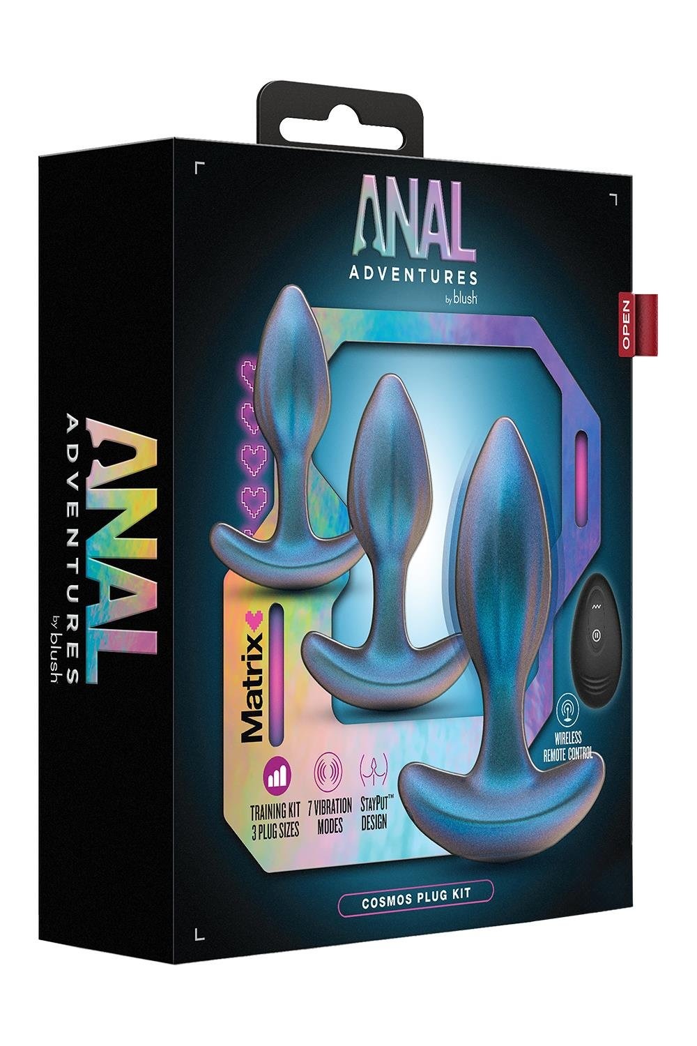 Набір анальних пробок з вібрацією Blush Anal Adventures на пульті керування, блакитні