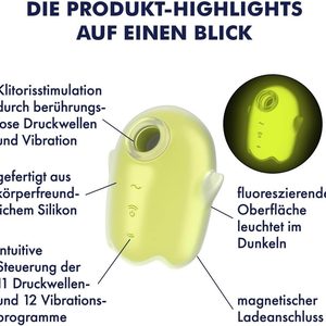 Вакуумний кліторальний стимулятор з вібрацією Satisfyer Glowing Ghost Yellow, світиться в темряві