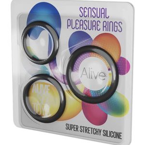 Набір ерекційних кілець Alive Sensual Pleasure Rings, 3 розміри, чорні, дуже еластичні
