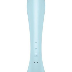 Двосторонній вібратор-кролик Satisfyer Triple Oh Light Blue, 3 мотори, руків’я-масажер