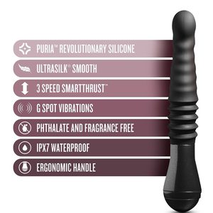 Пульсатор Blush Temptasia – Lazarus Thrusting Dildo – Black, ребристий стовбур, 3 швидкості