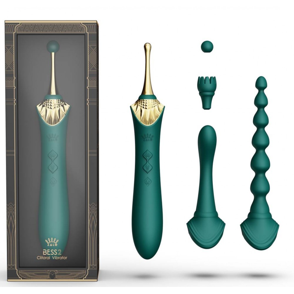 Мультифункціональний вібратор Zalo — Bess 2 Turquoise Green, 4 насадки, підігрів