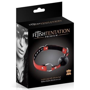 Кляп Fetish Tentation Premium Leather Gag with Silicone Ball (Red), силіконова кулька