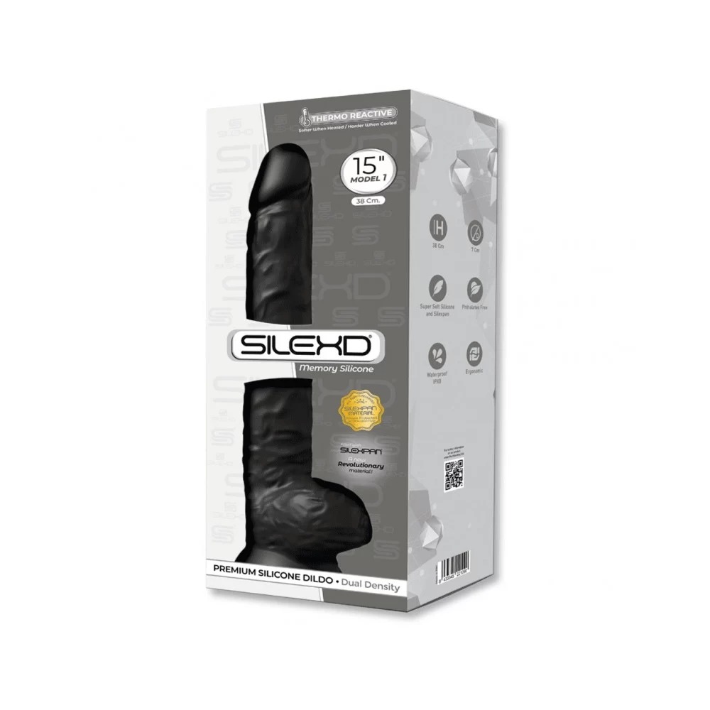 Фалоімітатор SilexD Kingston Black (MODEL 15in), двошаровий, силікон+Silexpan, діаметр 7 см