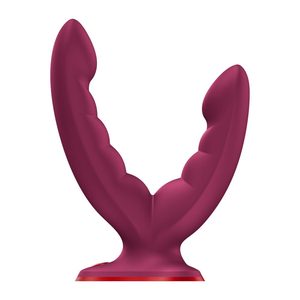 Подвійний фалоімітатор Fun Factory RYDE Wine Red, гнучкі стовбури, присоска