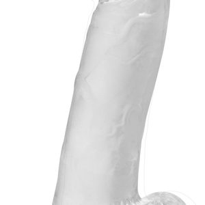Прозорий фалоімітатор на присосці ADDICTION — Clear Dildo with Balls 8″, віброкуля в подарунок