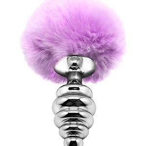 Металева анальна пробка Кролячий хвостик Alive Fluffy Twist Plug L Purple, діаметр 3,8 см